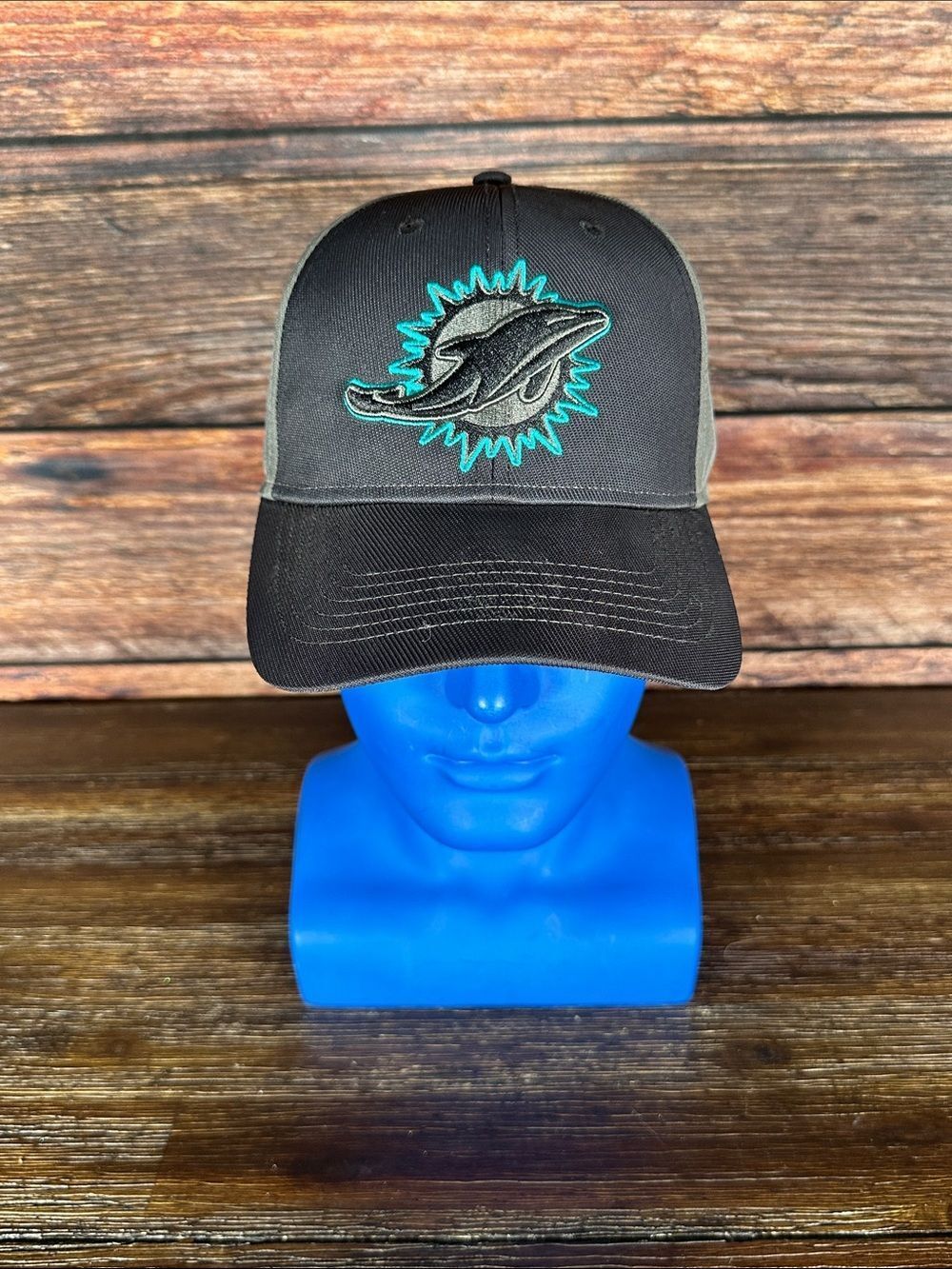 NFL Black and Gray Miami Dolphins Logo Hat with Teal Accent